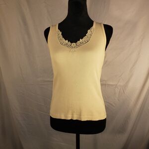 Lauren Ralph Lauren Cream Lace Accent Tank Top - S